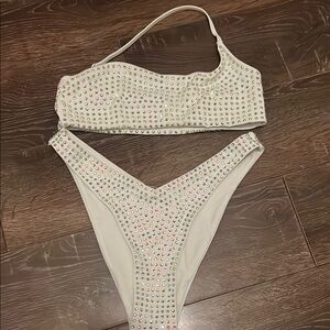 Bridal bedazzled shiny swim bikini
